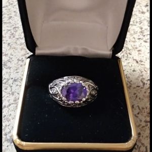 Vintage 18k Plated Amethyst Ring size 8 1/2 -9